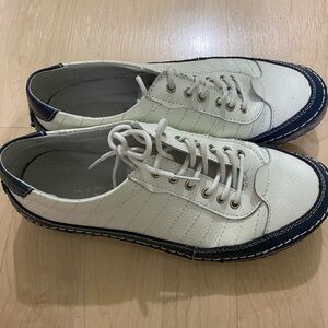 Women's White and Blue Leather Casual Sneakers Shoes size 38